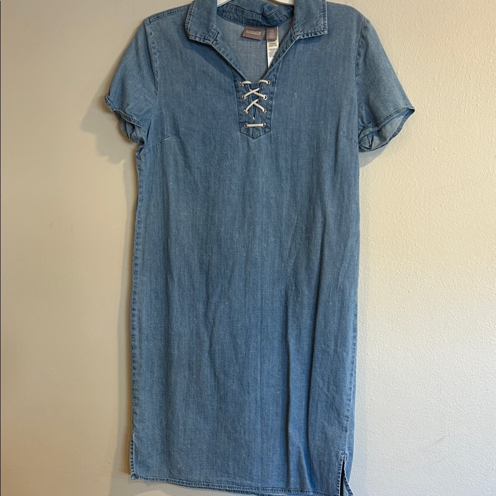 Chico's Blue Lace-Up Denim Dress